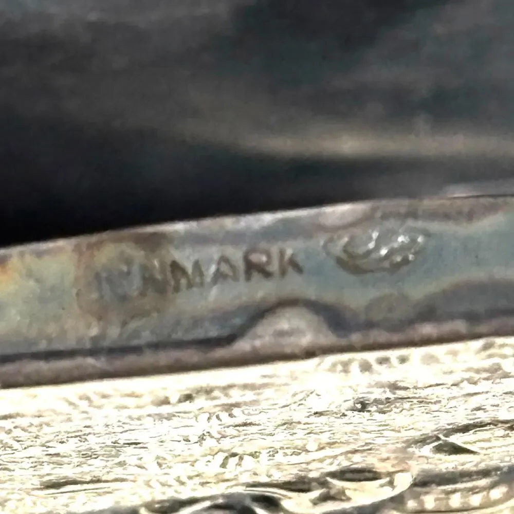 Vintage hallmarked Denmark silver metal match box cover hinged lid village scene
